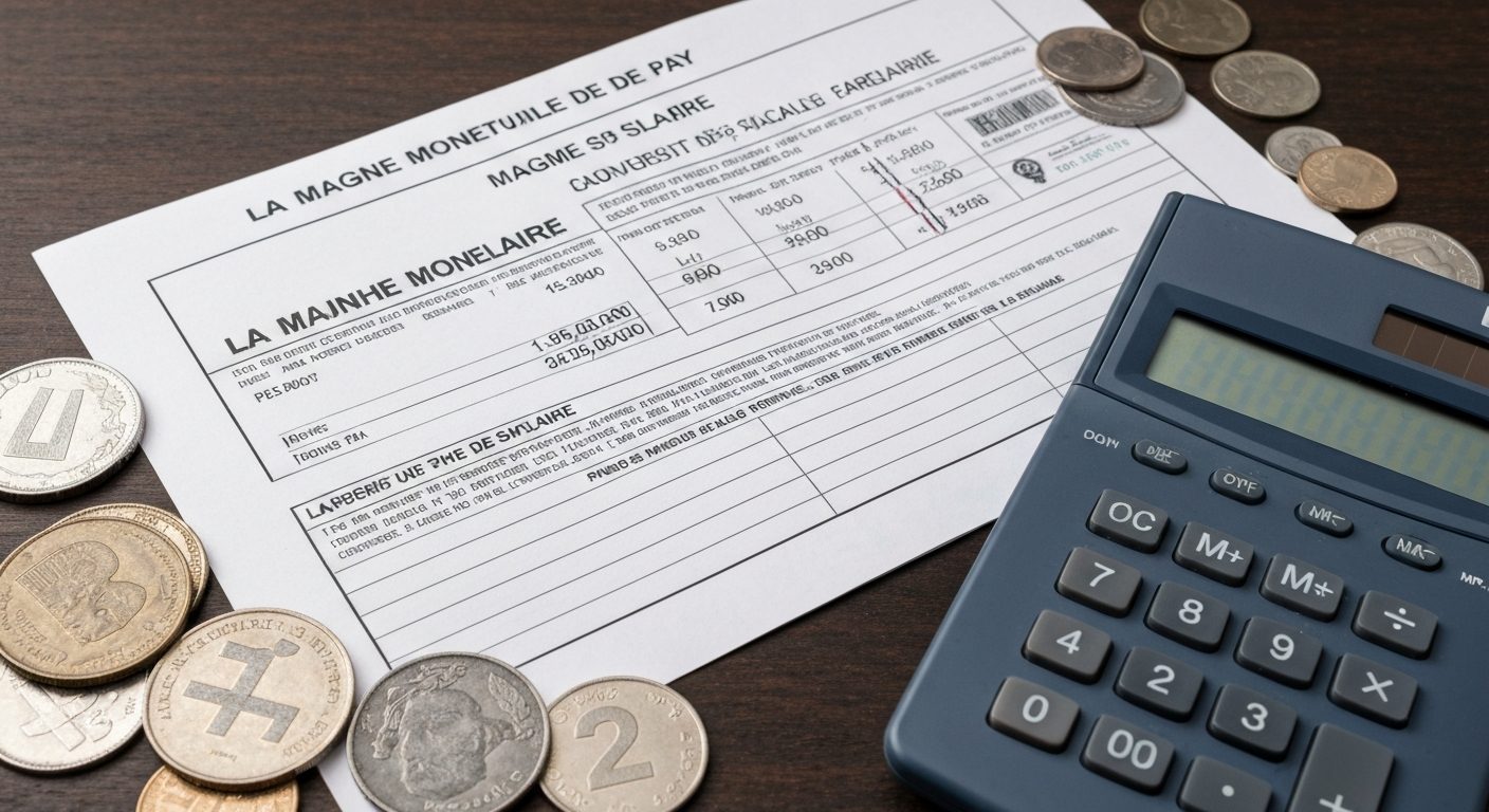 Bulletin de salaire et pièces de monnaie